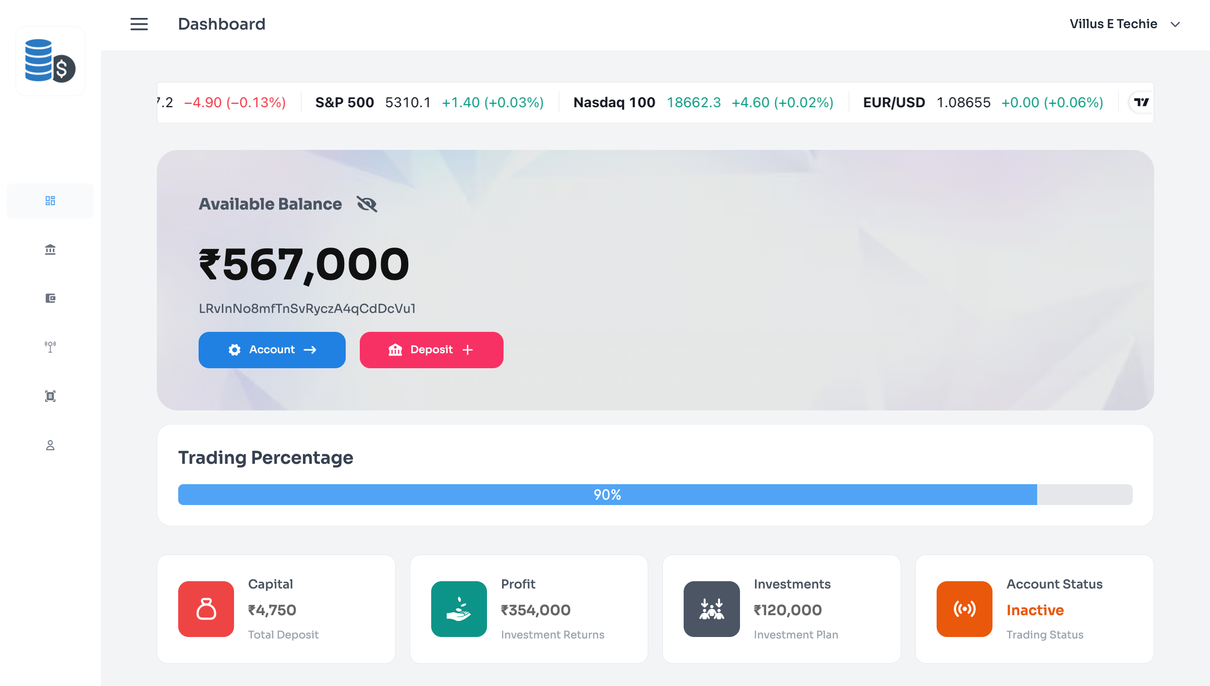 Screenshot of Carib Investments Dashboard